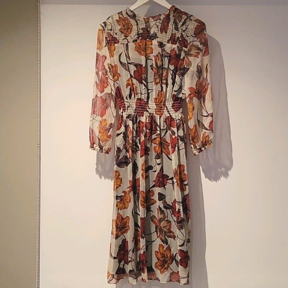 Zara Dresses & Skirts - Zara Sheer Print Long Sleeve Midi